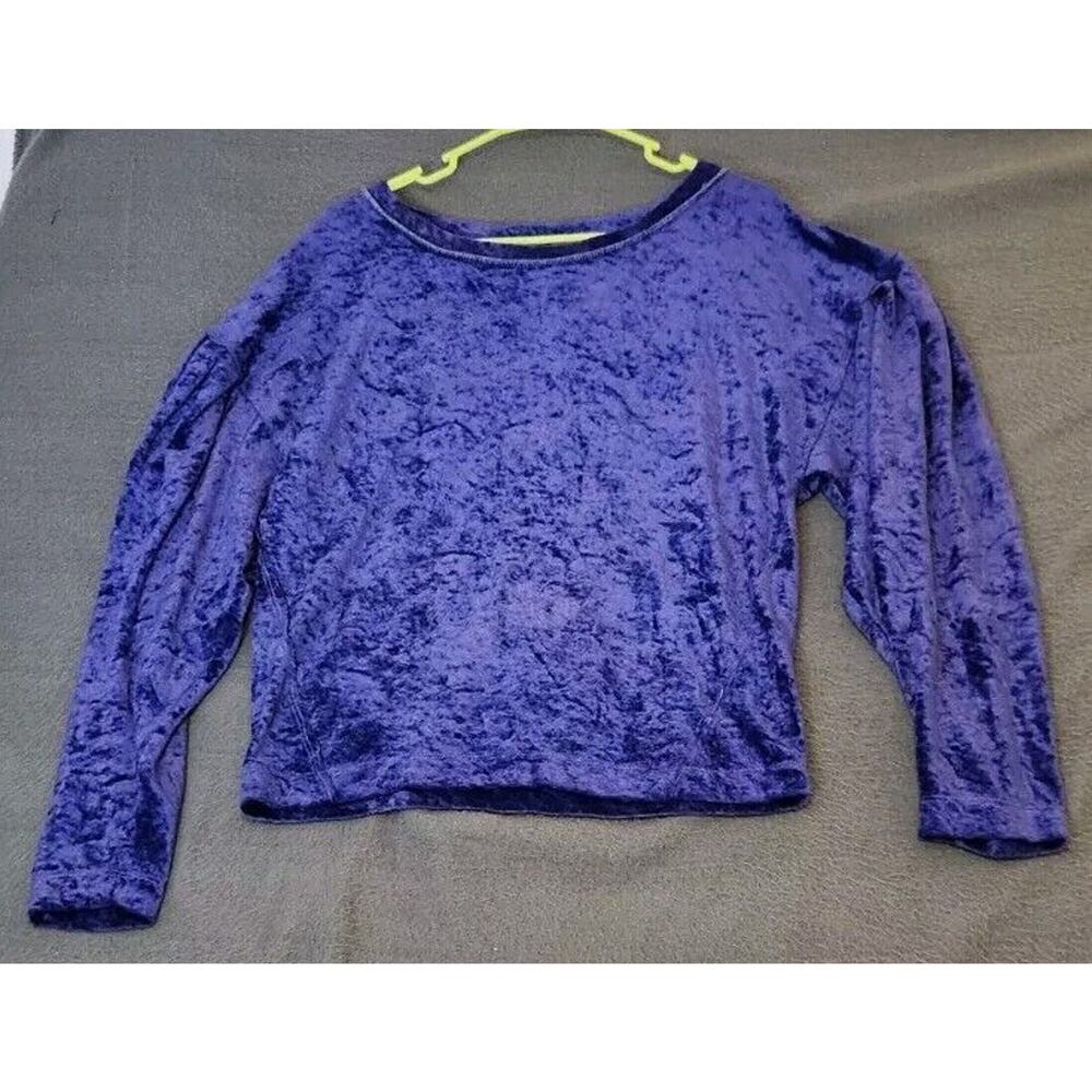 We The Free People Boho Top Sz S Purple Crushed Stretch Velvet Long Sleeve